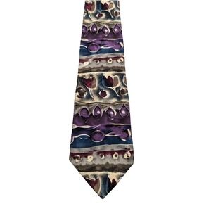 J Riggins Necktie Mens 4W Purple Hunting Horn Abstract Silk Vintage 90s Tie